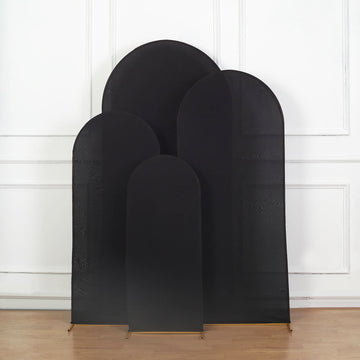 Set of 4 Matte Black Spandex Fitted Wedding Arch Covers For Round Top Chiara Backdrop Stands 4ft,5ft,6ft,7ft