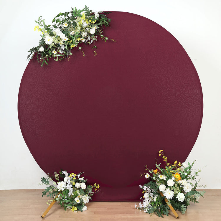 7.5 Feet Matte Burgundy Round Spandex Wedding Backdrop Stand Cover
