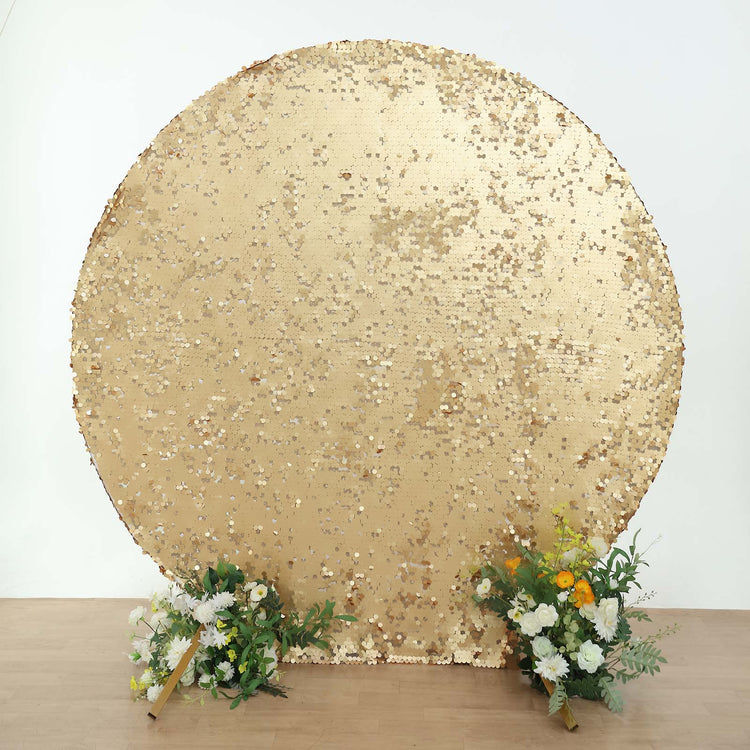 7.5 Feet Matte Champagne Round Fitted Arch Cover With Double Sided Big Payette Sequin Design