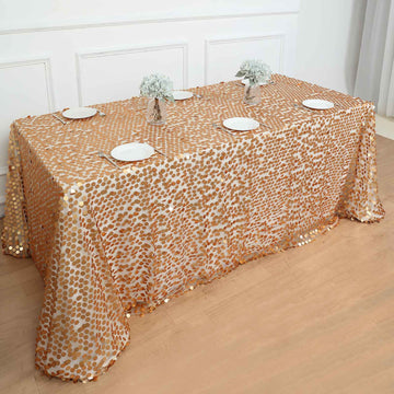 Matte Champagne Seamless Big Payette Sequin Rectangle Tablecloth Premium 90"x156"