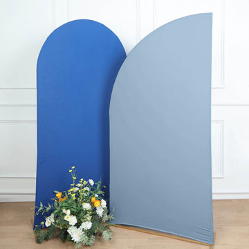 7ft Matte Dusty Blue Fitted Spandex Half Moon Wedding Arch Cover, Custom Fit Chiara Backdrop Stand Cover