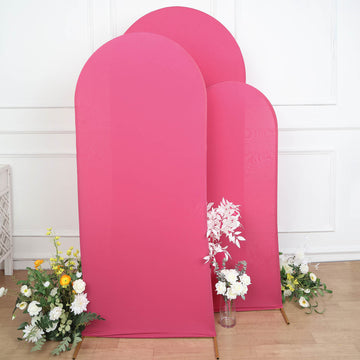 Set of 3 Matte Fuchsia Spandex Fitted Wedding Arch Covers For Round Top Chiara Backdrop Stands 5ft, 6ft, 7ft