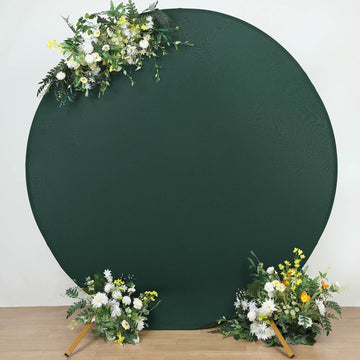 Elevate Your Event Decor with the Matte Hunter Emerald Green Round Spandex Fit Wedding Backdrop Stand Cover 7.5ft
