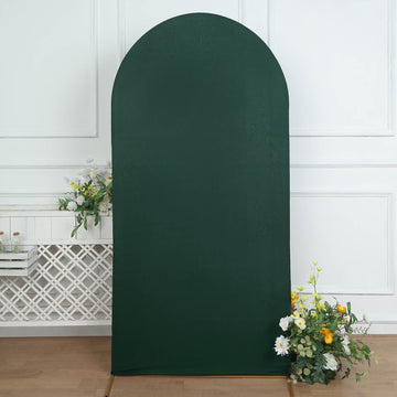 Matte Hunter Emerald Green Spandex Fitted Wedding Arch Cover For Round Top Chiara Backdrop Stand 7ft