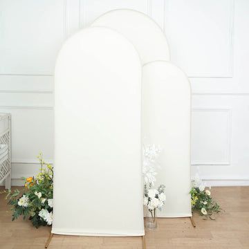 Set of 3 Matte Ivory Spandex Fitted Wedding Arch Covers For Round Top Chiara Backdrop Stands 5ft, 6ft, 7ft