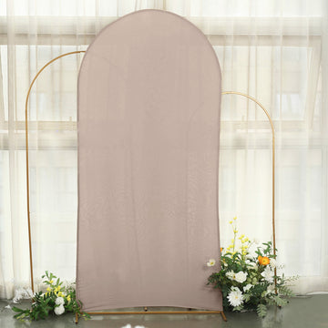 Matte Nude Spandex Fitted Wedding Arch Cover For Round Top Chiara Backdrop Stand 7ft