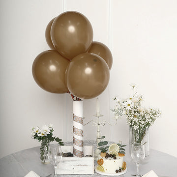 25 Pack Matte Pastel Mocha Helium or Air Latex Party Balloons 12"