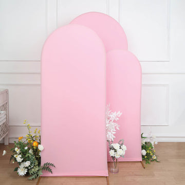 Set of 3 | Matte Pink Spandex Fitted Wedding Arch Covers For Round Top Chiara Backdrop Stands - 5ft, 6ft, 7ft