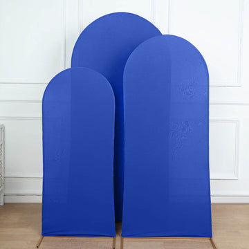 Set of 3 | Matte Royal Blue Spandex Fitted Wedding Arch Covers For Round Top Chiara Backdrop Stands - 5ft, 6ft, 7ft