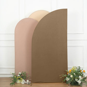 Matte Taupe Fitted Spandex Half Moon Wedding Arch Cover, Custom Fit Chiara Backdrop Stand Cover 7ft