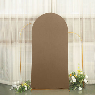 Matte Taupe Spandex Fitted Wedding Arch Cover For Round Top Chiara Backdrop Stand 7ft