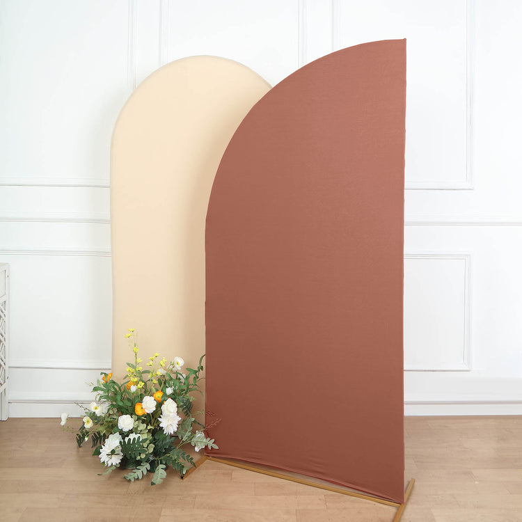 7ft Matte Terracotta Fitted Spandex Half Moon Wedding Arch Cover