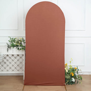 Matte Terracotta Spandex Fitted Wedding Arch Cover For Round Top Chiara Backdrop Stand 7ft