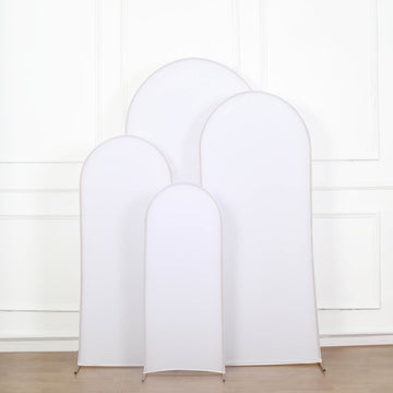 Set of 4 | Matte White Spandex Fitted Wedding Arch Covers For Round Top Chiara Backdrop Stands - 4ft,5ft,6ft,7ft