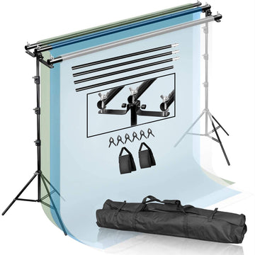 Metal Triple Crossbar Adjustable Pipe and Drape Kit, Photography Backdrop Stand 8ftX10ft