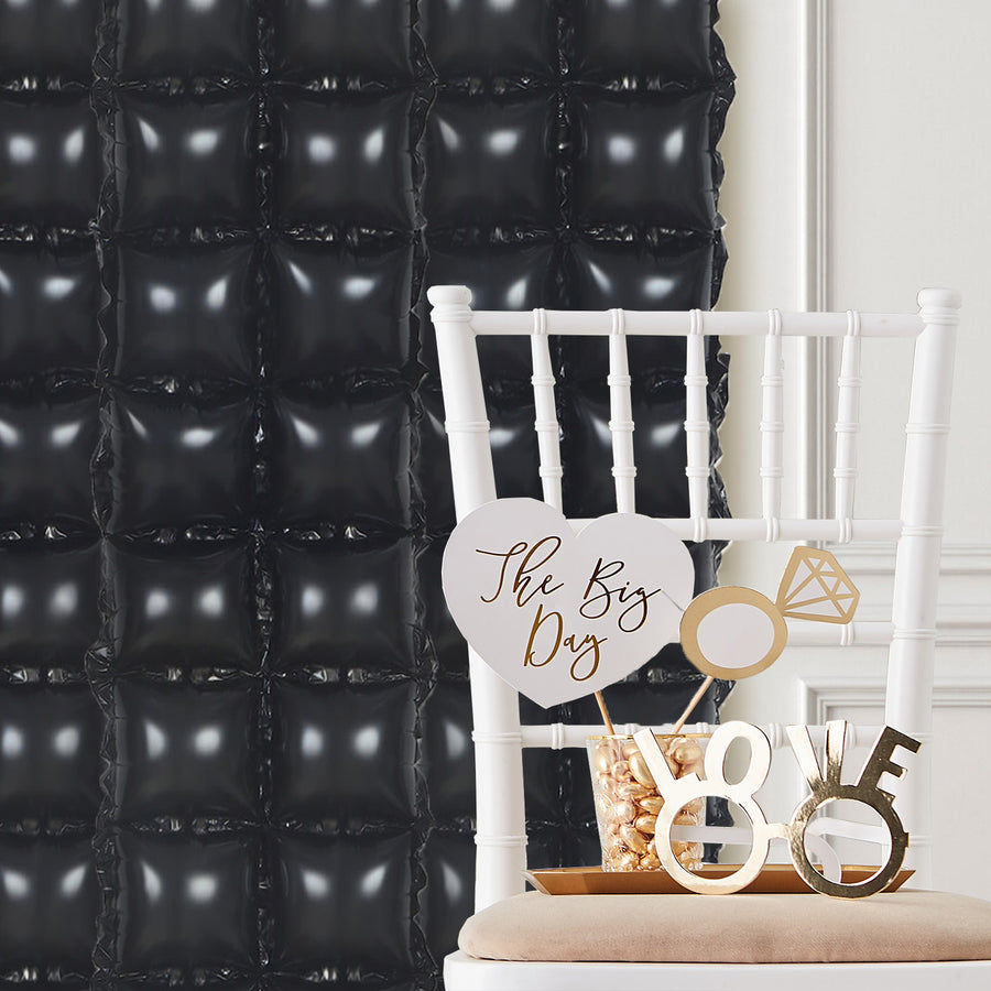 10 Pack Metallic Black Foil Balloon Backdrops 43X11 Inch Size Double Rows Square Design