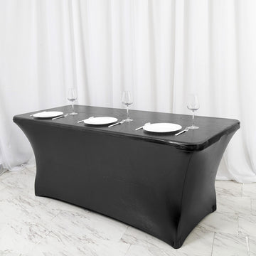 Elevate Your Event Decor with the Metallic Black Rectangular Stretch Spandex Table Cover