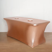 6 Feet Rectangular Table Cover in Metallic Blush Stretch Spandex