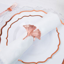 4 Pack Metallic Blush Rose Gold Ornate Ginkgo Leaf Design Linen Napkin Rings
