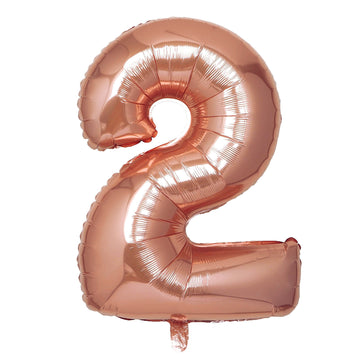 Metallic Rose Gold Mylar Foil Helium Air Number "2" Balloon 40"