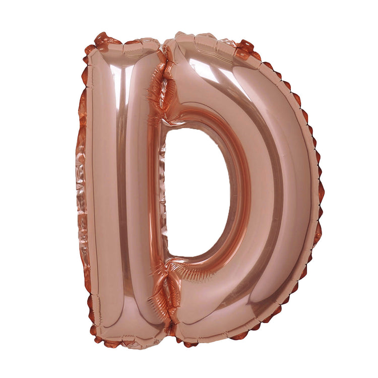 16 Inch Metallic Blush & Rose Gold Mylar Foil D Letter Balloons#whtbkgd