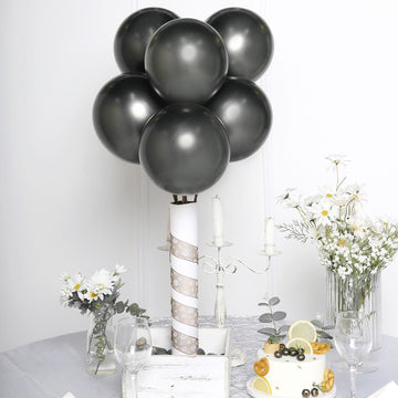 25 Pack | 12" Metallic Chrome Charcoal Gray Latex Helium/Air Balloons