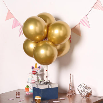 25 Pack | 12" Metallic Chrome Gold Latex Helium or Air Party Balloons