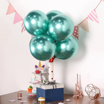 25 Pack | 12" Metallic Chrome Green Latex Helium or Air Party Balloons
