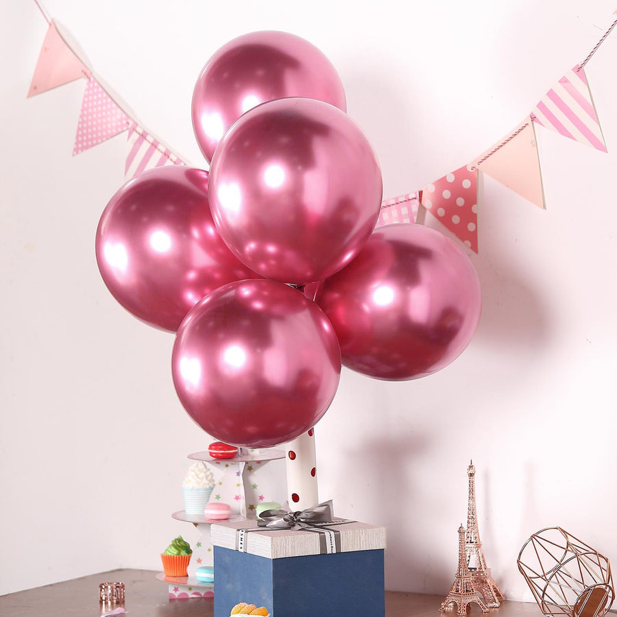 25 Pack 12 Inch Metallic Chrome Pink Air or Helium Latex Balloons