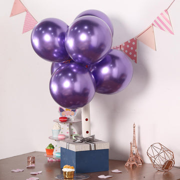 25 Pack Metallic Chrome Purple Latex Helium/Air Party Balloons 12"