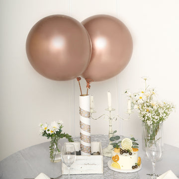 5 Pack Metallic Chrome Rose Gold Latex Helium Air Balloons 18"