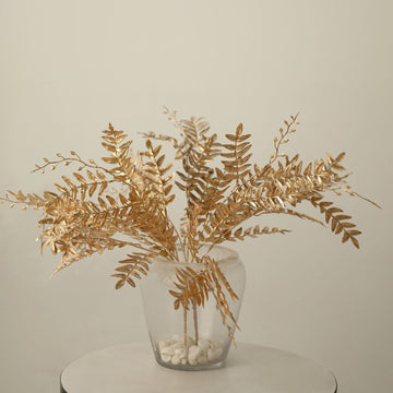 2 Pack | 21" Metallic Gold Artificial Fern Leaf Branches, Faux Decorative Bouquets