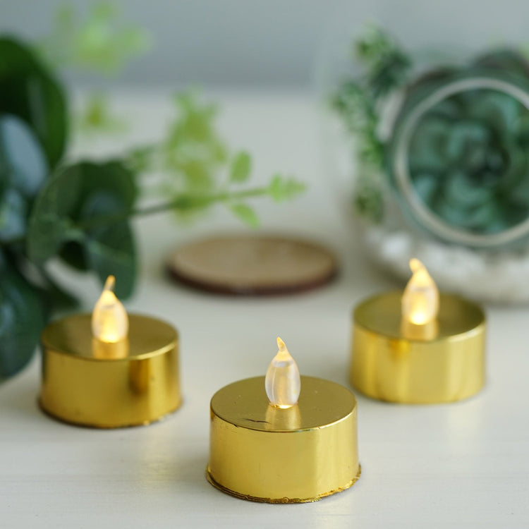 12 Pack - Metallic Flameless LED Candles - Battery Operated Tea Light Candles - Gold