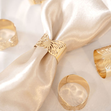 5 Pack Metallic Gold Laser Cut Butterfly Napkin Rings, Paper Napkin Holders