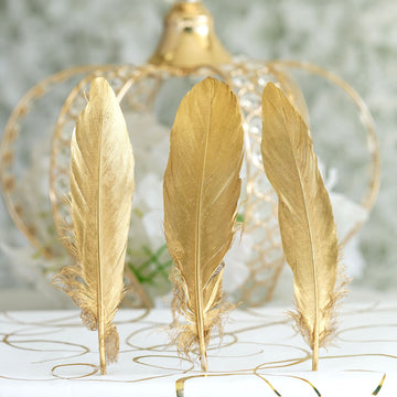 30 Pack | Metallic Gold Natural Goose Feathers, Craft Feathers for Party Decoration