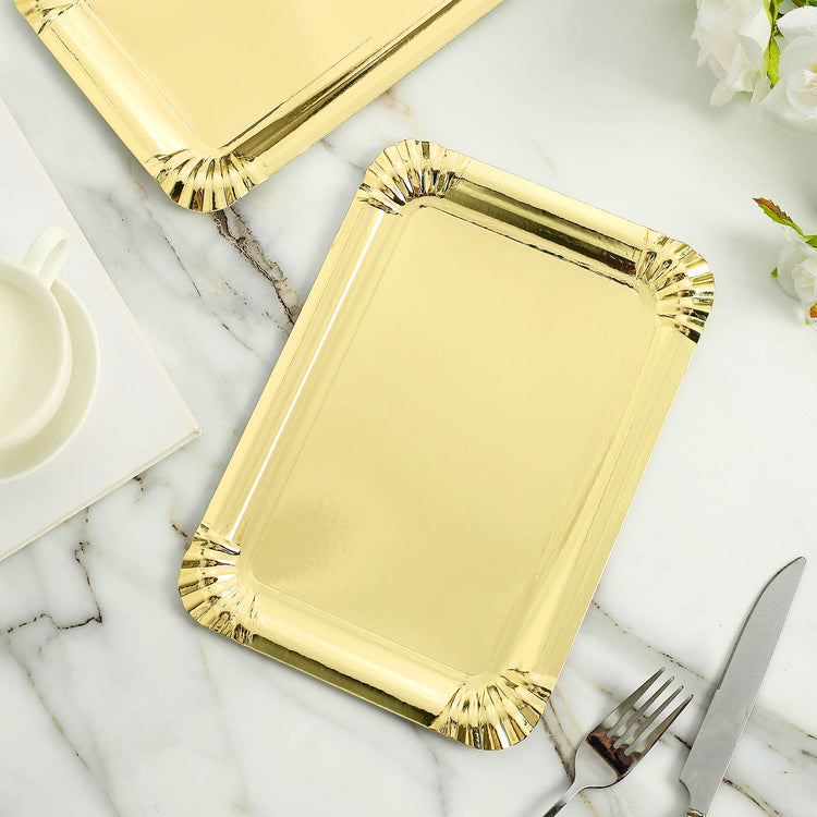 10 Pack Metallic Gold 9 Inch Cardboard Rectangle Serving Trays
