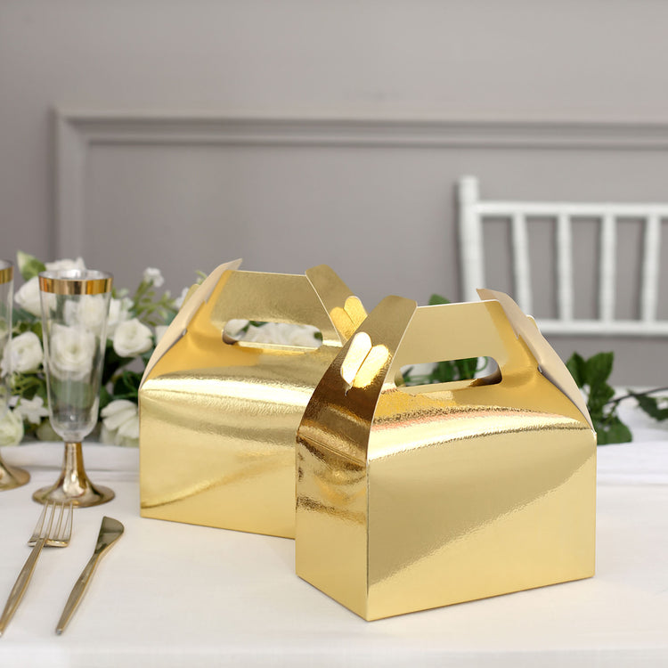 6 Inch X 3.5 Inch X 7 Inch Gold Metallic Tote Gable Box Bags 25 Pack