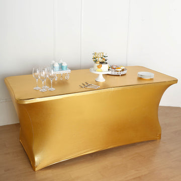 Metallic Gold Rectangular Stretch Spandex Table Cover 6ft