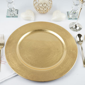 6 Pack Metallic Gold Round Acrylic Plastic Charger Plates, Dinner Party Table Decor 13"