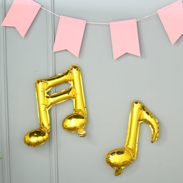 6 Pack Metallic Gold Single and Double Music Note Mylar Foil Balloons