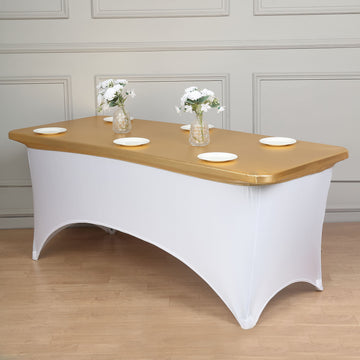 Metallic Gold Spandex Stretch Fitted Banquet Table Top Cover 6ft