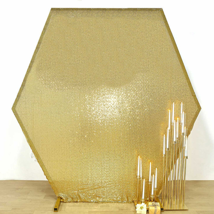 8ftx7ft Metallic Gold Sparkle Sequin Hexagon Wedding Arch Cover, Shiny Shimmer Backdrop Stand Cover