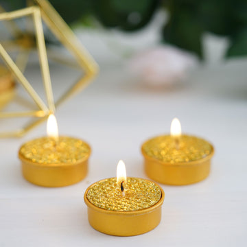 9 Pack Metallic Gold Tealight Candles, Unscented Dripless Wax - Textured Design