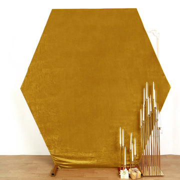 Elegant Metallic Gold Velvet Fitted Hexagon Wedding Arch Backdrop Cover