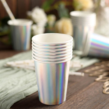 24 Pack | Metallic Iridescent 9oz Paper Cups, Disposable Cup Tableware All Purpose