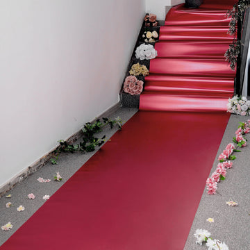 Create a Hollywood-Inspired Event with the Metallic Red Glossy Mirrored Aisle Runner
