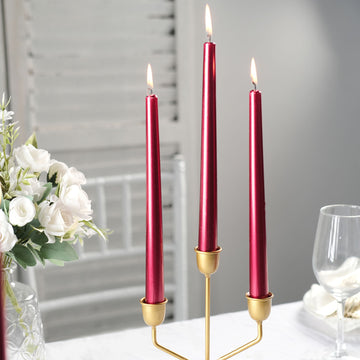 12 Pack Metallic Red Premium Wax Taper Candles, Unscented Candles 10"