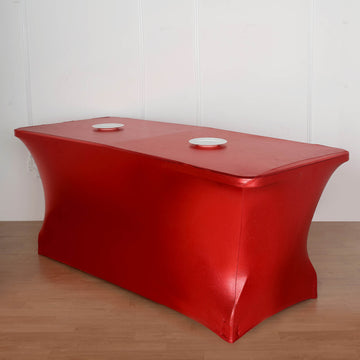 Metallic Red Rectangular Stretch Spandex Table Cover 6ft