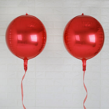 2 Pack Metallic Red Sphere Mylar Foil Helium or Air Balloons 14" 4D
