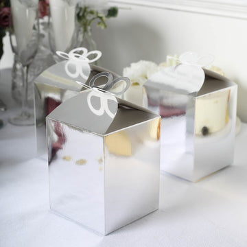 Elegant Metallic Silver Butterfly Top Premium Candy Gift Boxes